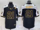 Men's Dallas Cowboys #21 Ezekiel Elliott Black Gold Thanksgiving With Patch Jersey