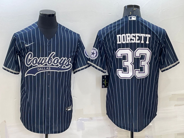 Men's Dallas Cowboys #33 Dorsett Navy With Patch Baseball Jersey