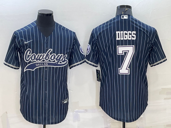 Men's Dallas Cowboys #7 Trevon Diggs Navy With Patch Baseball Jersey