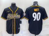Men's Pittsburgh Steelers #90 T.J. Watt Black Baseball Jersey