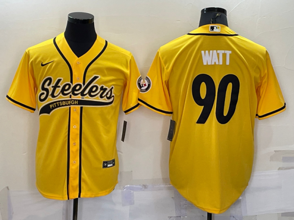 Men's Pittsburgh Steelers #90 T.J. Watt  Yellow Baseball Jersey