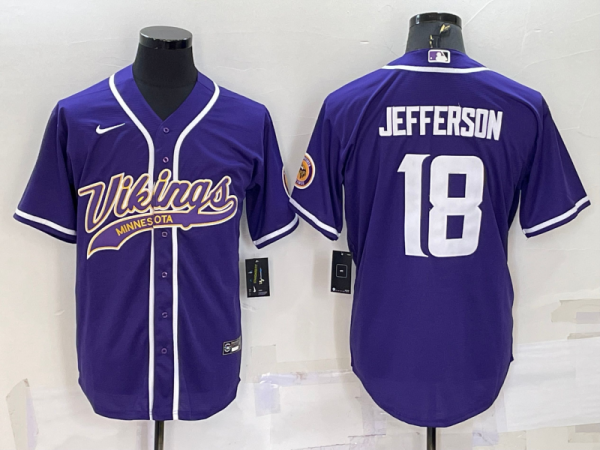 Men's Minnesota Vikings #18 Justin Jefferson Purple Baseball Nike Jersey