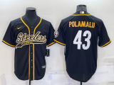 Men's Pittsburgh Steelers #43 Polamalu Black Baseball Jersey