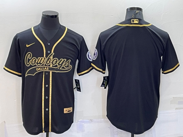 Men's Dallas Cowboys Black Gold With Patch Baseball Jersey