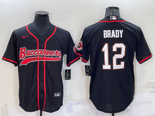 Men's Tampa Bay Buccaneers #12 Tom Brady Black Baseball Jersey