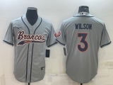 Men's Denver Broncos #3 Russell Wilson Grey Baseball Nike Jersey