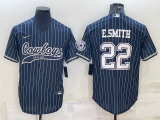 Men's Dallas Cowboys #22 E.Smith Navy With Patch Baseball Jersey