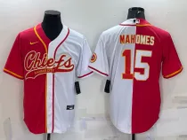 Men's Kansas City Chiefs #15 Patrick Mahomes Red/White Split Baseball Nike Jersey