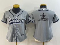 Women Dallas Cowboys Grey Team Big Logo With Patch Baseball Nike Jersey