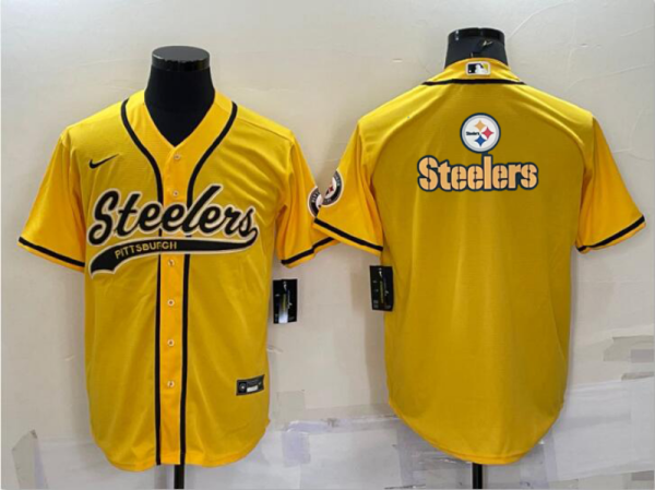 Men's Pittsburgh Steelers Black Team Big Logo With Patch Baseball Nike Jersey