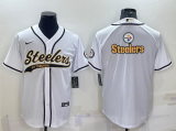 Men's Pittsburgh Steelers White Team Big Logo With Patch Baseball Nike Jersey