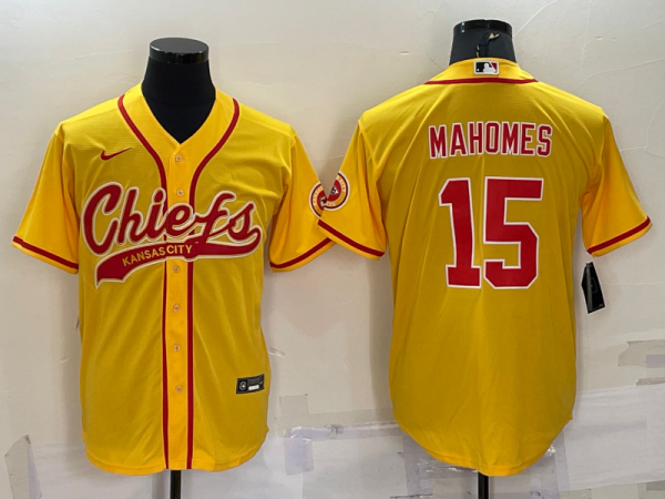 Men's Kansas City Chiefs #15 Patrick Mahomes Yellow Baseball Nike Jersey