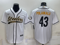 Men's Pittsburgh Steelers #43 Polamalu White Baseball Jersey