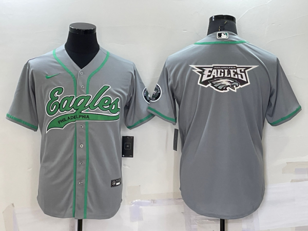 Men's Philadelphia Eagles Grey Team Big Logo With Patch Baseball Nike Jersey