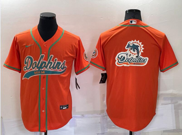 Men's Miami Dolphins Orange Team Big Logo With Patch Baseball Nike Jersey