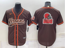 Men's Cleveland Browns Brown Team Big Logo With Patch Baseball Nike Jersey