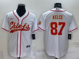 Men's Kansas City Chiefs #87 Travis Kelce White Baseball Nike Jersey