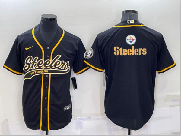 Men's Pittsburgh Steelers Black Team Big Logo With Patch Baseball Nike Jersey