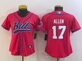 Women Buffalo Bills #17 Josh Allen Red Baseball Jersey