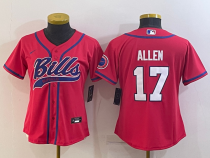 Women Buffalo Bills #17 Josh Allen Red Baseball Jersey