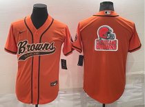 Men's Cleveland Browns Yellow Team Big Logo With Patch Baseball Nike Jersey