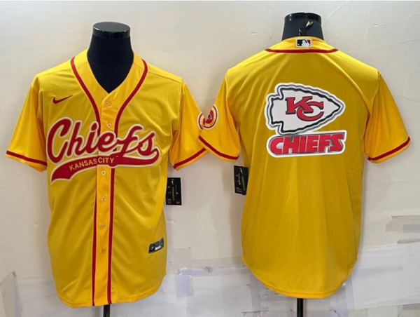 Men's Kansas City Chiefs Yellow Team Big Logo With Patch Baseball Nike Jersey