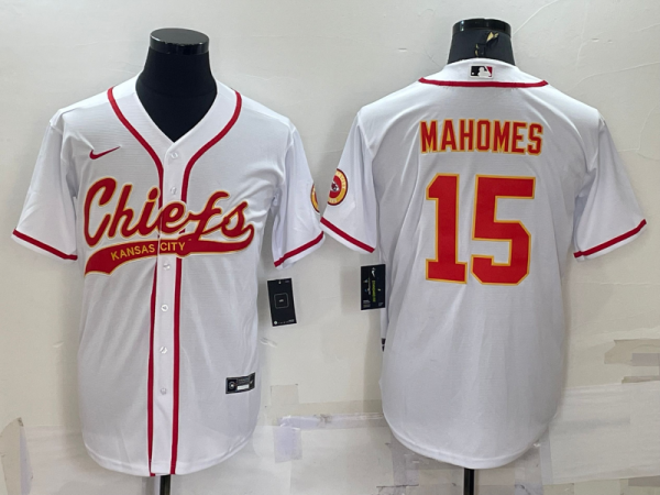 Men's Kansas City Chiefs #15 Patrick Mahomes White Baseball Nike Jersey