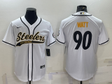 Men's Pittsburgh Steelers #90 T.J. Watt White Baseball Jersey