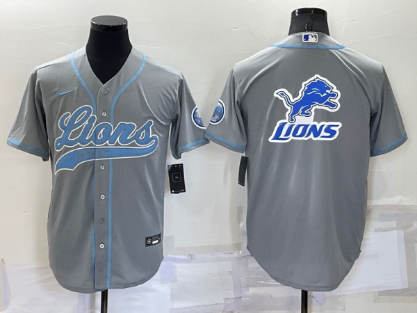 Men's Detroit Lions Grey Team Big Logo With Patch Baseball Nike Jersey