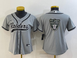 Women Las Vegas Raiders Grey Team Big Logo With Patch Baseball Nike Jersey