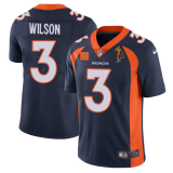 Men's Denver Broncos #3 Russell Wilson Navy With C Patch & Walter Payton Patch Vapor Limited Jersey