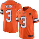 Men's Denver Broncos #3 Russell Wilson Orange With C Patch & Walter Payton Patch Color Rush Limited Jersey