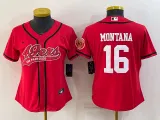 Women San Francisco 49ers #16 Joe Montana Red Baseball Jersey