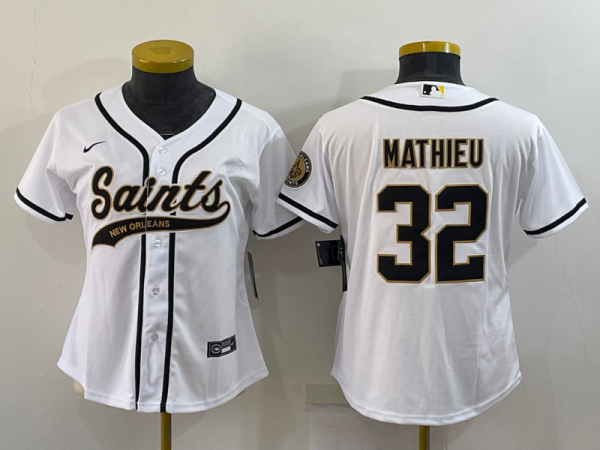 Women New Orleans Saints #32 Tyrann Mathieu White Baseball Nike Jersey