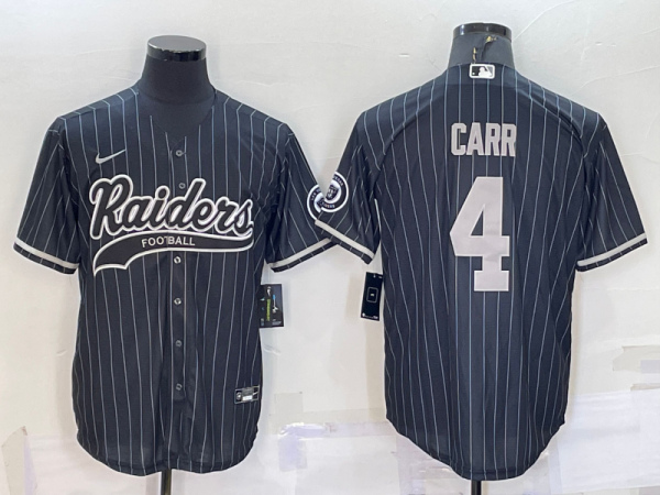 Men's Las Vegas Raiders #4 Derek Carr Black With Patch Baseball Nike Jersey