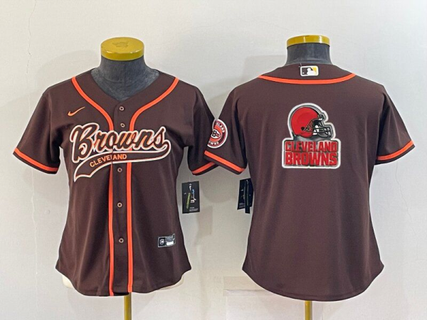 Women Cleveland Browns Brown Team Big Logo With Patch Baseball Nike Jersey