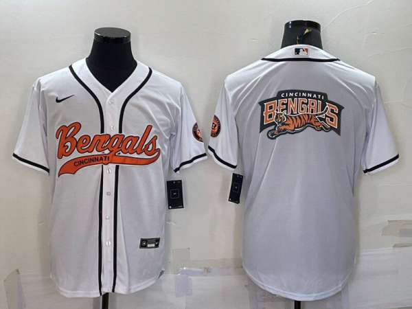 Men's Cincinnati Bengals White Team Big Logo With Patch Baseball Nike Jersey