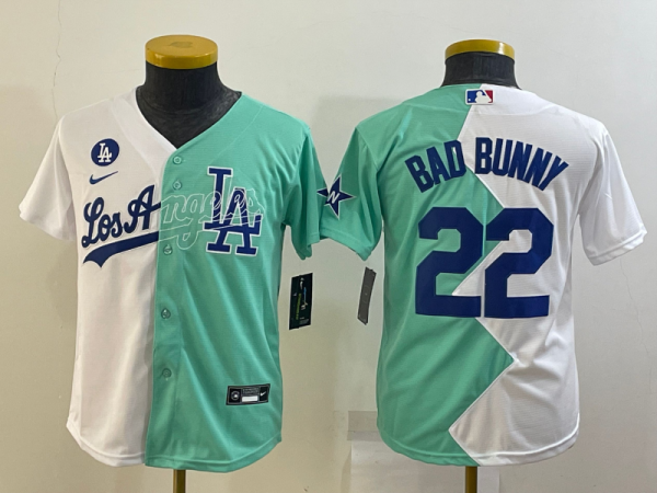 Youth MLB Los Angeles Dodgers #22 Bad Bunny White/Green 2022 All-Star Jersey