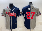 MLB Atlanta Braves #27 Austin Riley Gray/Navy Split Jeresy