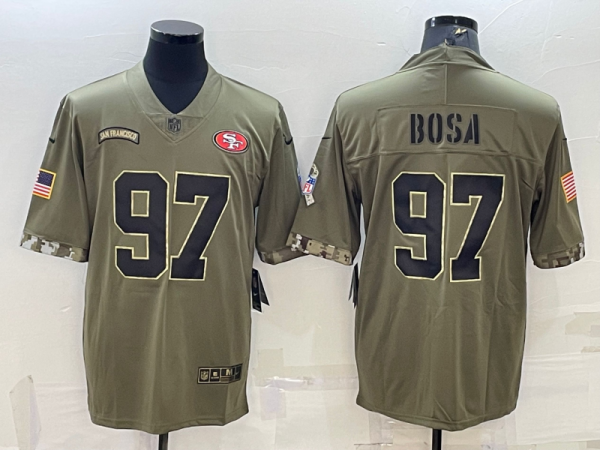 Men's San Francisco 49ers #97 Nick Bosa 2022 Olive Salute To Service Limited Jersey