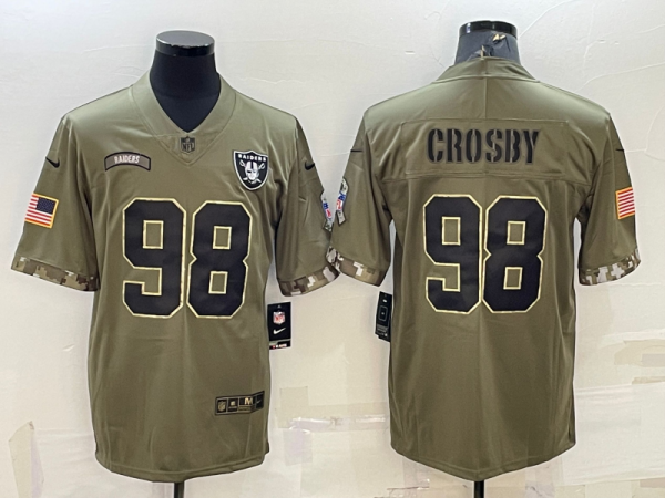 Men's Las Vegas Raiders #98 Maxx Crosby 2022 Olive Salute To Service Limited Jersey