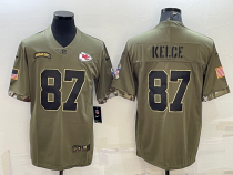 Men's Kansas City Chiefs #87 Travis Kelce 2022 Olive Salute To Service Limited Jersey