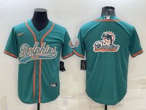Men's Miami Dolphins Green Team Big Logo With Patch Baseball Nike Jersey