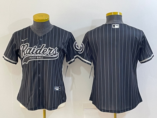 Women Las Vegas Raiders Blank Black/White Strips Baseball Jersey