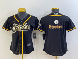 Women Pittsburgh Steelers Black Team Big Logo With Patch Baseball Nike Jersey