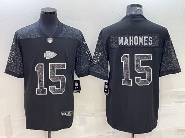 Men's Kansas City Chiefs #15 Patrick Mahomes Black Reflective Limited Jersey