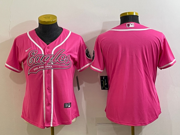 Women Philadelphia Eagles Blank Pink Baseball Jersey