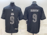 Men's Cincinnati Bengals #9 Joe Burrow Black Reflective Limited Jersey