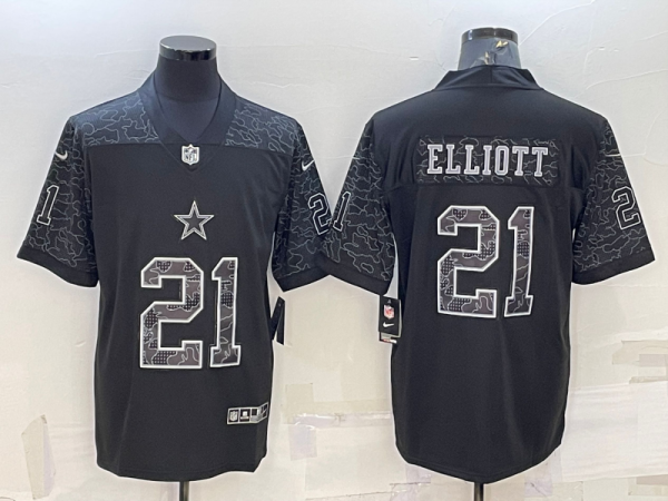 Men's Dallas Cowboys #21 Ezekiel Elliott Black Reflective Limited Jersey