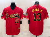 MLB Atlanta Braves #13 Ronald Acuna Jr. Red Gold Jersey